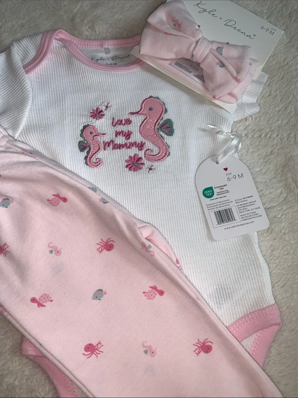 NWT Kyle & Deena 3pc Seahorse Ocean Life Set 6-9w/ Matching Bow Headband